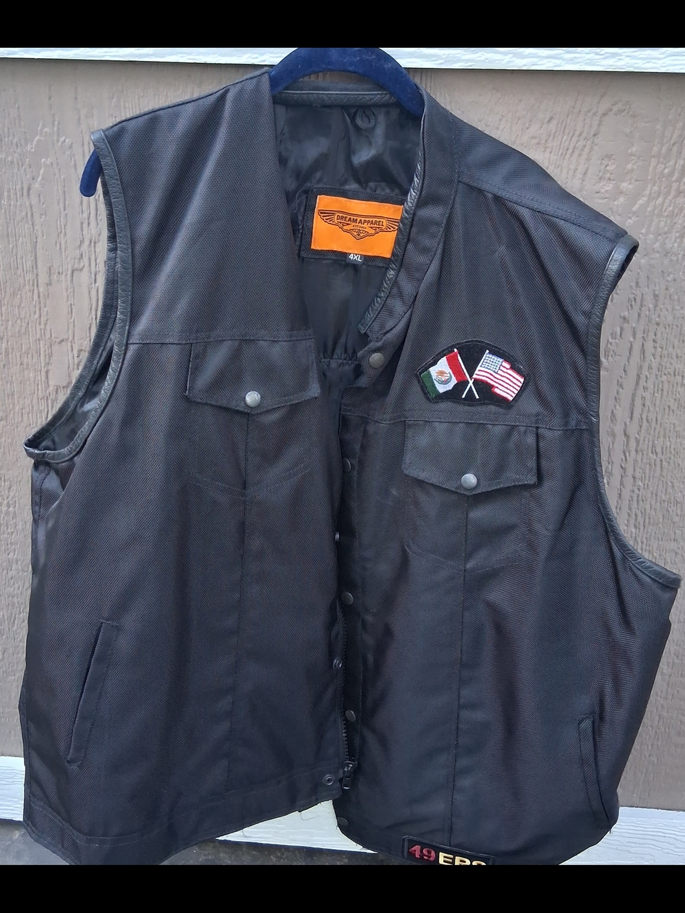 Men's Black Motorcycle Vest  Patches, Flags, 49ers,Harley Davidson 4XL